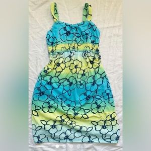 Blue, green and yellow floral summer dress size xs